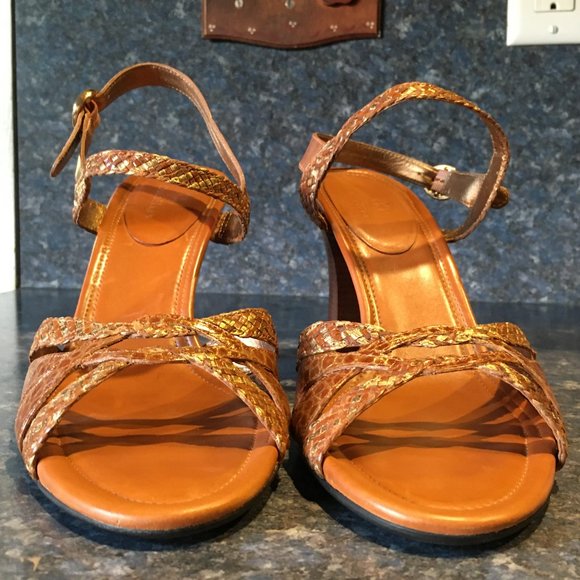 Cole Haan Tan & Metallic Gold Braided Strap Sandal - Picture 3 of 8